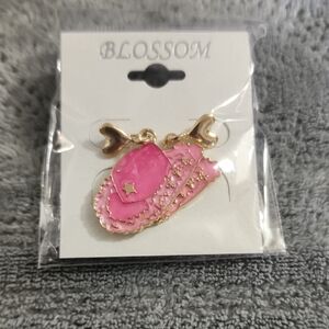 Blossom Pink Cowboy Hat Pendant Earrings- Gold Accent